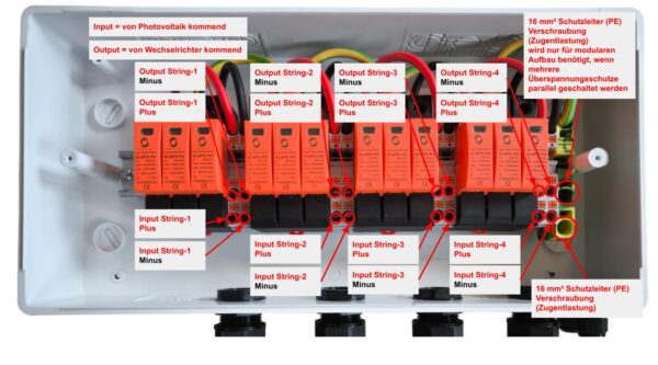 PV DC Überspannungsschutz mit Reihenklemmen 4-strings Solar Generator Anschlusskasten Photovoltaik Modular 1000V Typ I + Typ II – Bild 8