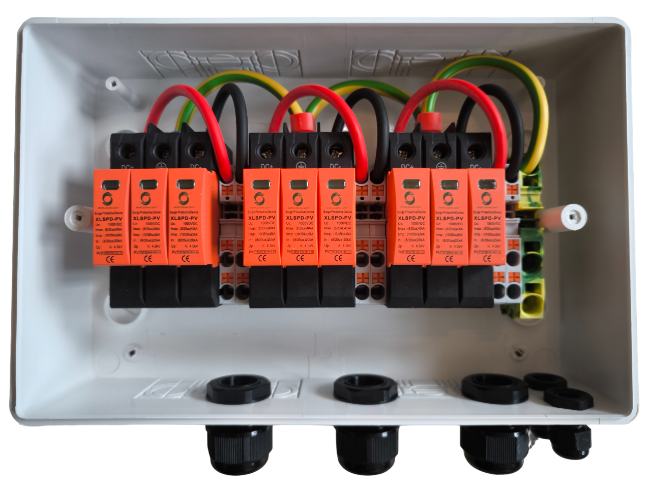 PV DC Überspannungsschutz mit Reihenklemmen 3-strings Solar Generator Anschlusskasten Photovoltaik Modular 1000V Typ I + Typ II